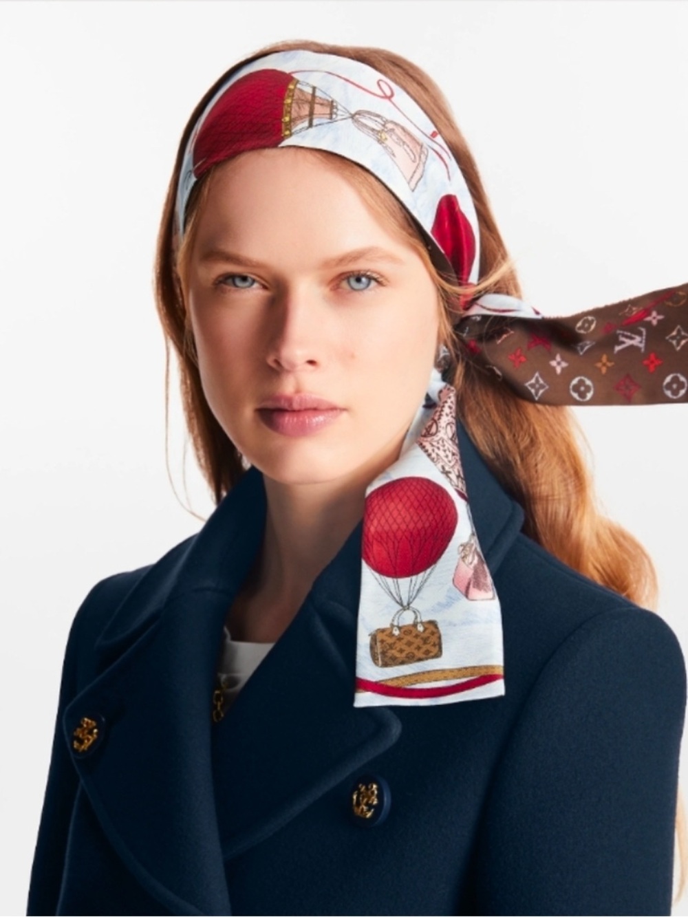 Louis Vuitton Up And Away Bandeau Red & Brown Silk Hot Air Balloon